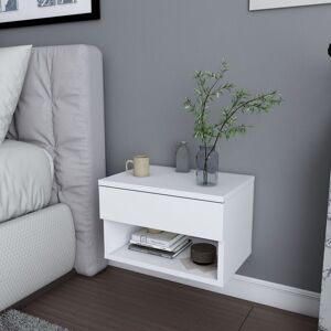 Jamot Floating Nightstand Bedside Table Wall Mounted with Drawer and Shelf (White) - White - Decorotika