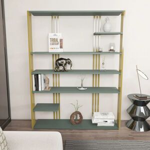 Jeni 7-tier Bookcase Bookshelf Shelving Unit Green and Gold Colour - Green and Gold - Decorotika