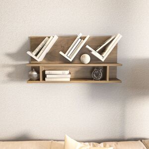 Larissa Unique Design Wall Mounted Shelf Bookcase Walnut Pattern and White - Walnut Pattern and White - Decorotika