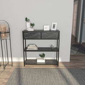 Latho Sideboard with Two Shelves and Two Drawers - Black Marble Effect - Black Marble Effect - Decorotika