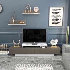 DECOROTIKA Lusi 180 Cm Wide Modern tv Unit With Shelves tv Cabinet With Two DoorsTV Stand With Two Cabinets- Lowboard Up To 81 TVs -White And Coffee Galaxy