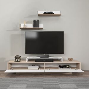 DECOROTIKA Lusi 180 Cm Wide Modern tv Unit With Shelves tv Cabinet With Two DoorsTV Stand With Two Cabinets- Lowboard Up To 81 TVs -Cordoba Pattern And White