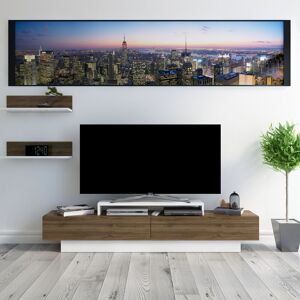 DECOROTIKA Lusi 180 Cm Wide Modern tv Unit With Shelves tv Cabinet With Two DoorsTV Stand With Two Cabinets- Lowboard Up To 81 TVs -White And Walnut Pattern