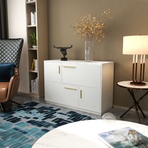 Decorotika - Mares Sideboard Floor Standing 4 Cabinets Storage For Living Room And Bedroom - White - White