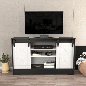 DECOROTIKA Nisay 140 Cm Wide Decorative tv Stand tv Console tv Unit With Open Shelves Cabinet And For Living Room Hallway - Dark Grey And White - Dark Grey and