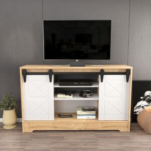 DECOROTIKA Nisay 140 Cm Wide Decorative tv Stand tv Console tv Unit With Open Shelves And Cabinet For Living Room Hallway - Sapphire Oak And White - Sapphire