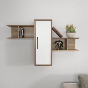 Decorotika - Olida Wall Shelf Wall Mounted Shel Wall Dsiplay Unit Storage Walnut White - Walnut Pattern and White