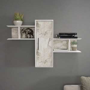 Decorotika - Olida Wall Shelf Wall Mounted Shel Wall Dsiplay Unit Storage White Marble Effect - White Marble Effect
