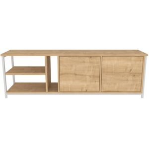 Primrose 160 Cm Wide tv Stand tv Unit tv Cabinet Storage With Two Cabinets And Shelves - White And Oak - White and Oak - Decorotika