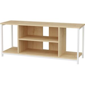 Rinaldo 120 Cm Wide tv Stand tv Console tv Unit With Open Shelves Metal Frame - White And Oak - White and Oak - Decorotika