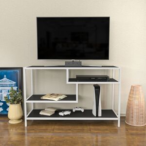 Decorotika - Robins 120 Cm Wide industrial tv Stand tv Console tv Unit With Open Shelves Metal For Living Room Hallway - White And Grey Colour