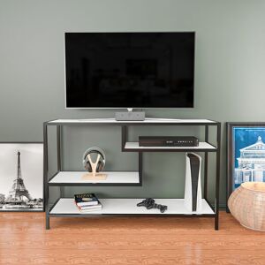 Decorotika - Robins 120 Cm Wide industrial tv Stand tv Console tv Unit With Open Shelves Metal For Living Room Hallway - Black And White Colour