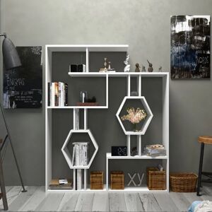 Tamara Geometric Unique Bookcase Bookshelf Shelving Unit For Bedroom Living Room - White - White - Decorotika