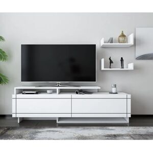 Tamy tv Stand tv Unit with Two Cabinets - White - White - Decorotika