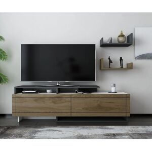 Tamy tv Stand tv Unit with Two Cabinets - White Walnut Anthracite - White and Walnut and Anthracite - Decorotika