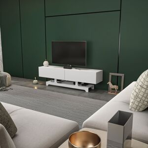 Tera 120 Cm Modern Stylish Unique tv Stand tv Unit tv Cabinet With Open Shelf And 2 Cabinets - White - White - Decorotika