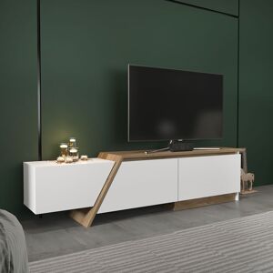 Zonas 180 Cm Modern Unique Design tv Stand tv Cabinet tv Unit With 3 Cabinets - White And Walnut - White and Walnut - Decorotika