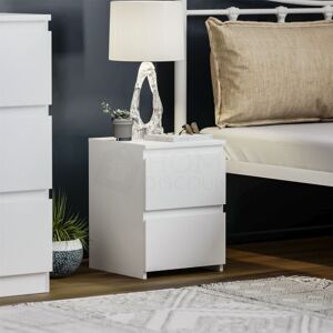 HOME DISCOUNT Denver 2 Drawer Bedside Table Cabinet Chest Nightstand Bedroom Furniture, White