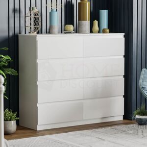 HOME DISCOUNT Denver 8 Drawer Chest of Drawers Bedroom Storage Furniture, White