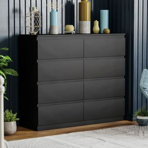 HOME DISCOUNT Denver 8 Drawer Chest of Drawers Bedroom Storage Furniture, Black