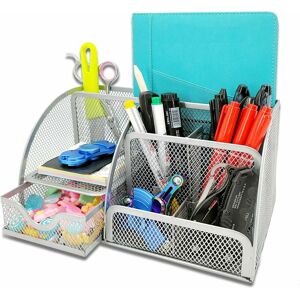 HÉLOISE Desk Organizer and Accessory, Mesh Desk Organization, Desk Organizers and Storage with Drawer (Silver)