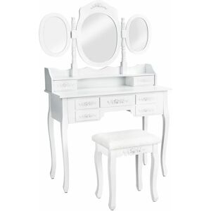 Tectake - Dressing table with 7 drawers, mirror and stool in an antique look - chest of drawers, dressing table mirror, white dressing table - white