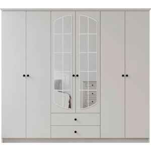 EVUHOME Ecu 6 Door 2 Drawer Mirrored White Wardrobe - White