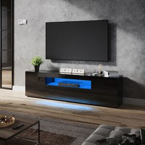 ELEGANT 1800mm LED TV Unit Stand Cabinet Modern TV Desk Living Room Home Furniture 2 Door with Large Shelves for Storage in Black High Gloss