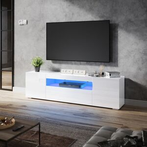 Elegant - 1800mm led tv Unit Stand Cabinet Modern tv Desk Living Room Home Furniture 2 Door with Large Shelves for Storage in White High Gloss