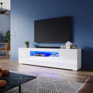 Elegant - 1800mm Modern White High Gloss tv Stand Cabinet with led Ambient Lights Living Room Cabinet Media Stand Furntiure for 32'-70' Flat Screen