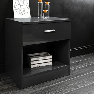 Elegant - Black Soft Close Bedside Cabinet High Gloss Nightstand Table Bedside Table with Drawer for Bedroom,Home Storage Organizer