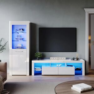 Elegant - High Gloss 1600mm tv Stand Cabinet Sideboard Display Cabinet with rgb led Lights Storage Unit White Living Room Set 2