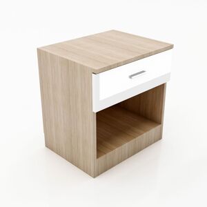 Elegant - White/Oak High Gloss Bedside Cabinet Nightstand Table Storage Shelf with Bin Drawer for Bedroom,Livingroom and Home Storage Organizer