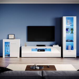 Elegant - Living Room Set Modern High Gloss Fronts with led Light, 1800mm tv Stand, Display Cabinet with Glass Shelf Tall Storage Cabinet Sideboard