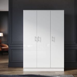 Elegant - Moder 3 Door Tall Wardrobe White High Gloss Bedroom Furniture 1200 x 500 x 1800mm with Shelves, Metal Handles, Hanging Rail