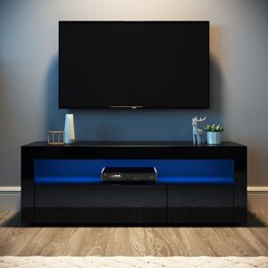 Elegant - Modern tv Unit Cabinet Black Gloss with led Lights tv Stand Entertainment Center for Living Room Bedroom with Storage Furniture for 32 43