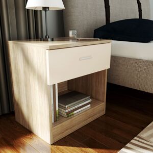 Elegant - Nightstand Modern High Gloss Bedside Cabinet Storage Shelf with Bin Drawer, for Bedroom or Home Storage Organizer, Cream/Oak