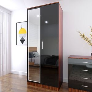 Elegant - 2 Door Double Wardrobe Storage with Hanging Rail Shelf Bedroom Furniture