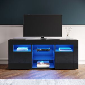 Elegant - Modern High Gloss tv Stand Cabinet with led Light Living Room Bedroom Furniture Television Unit tv Cabinet for Media Storage 1200mm Black