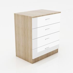 Nightstand High Gloss Chest of 4 Drawers with Metal Handles for Bedroom White/Oak - Elegant