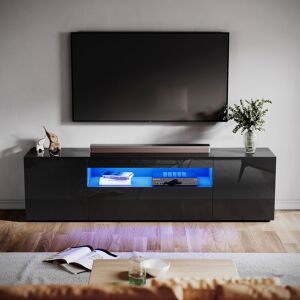 Elegant - tv Stand Black 1800mm mfc Modern tv Cabinet with led Light High Gloss tv Entertainment Unit for Living Room Bedroom Furniture with Shelf