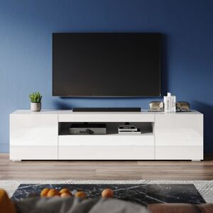 Elegant - tv Stand Front High Gloss led tv Cabinet Floor Stand tv Unit with Storage for Bedroom Living Room, 2000mm White tv Entertainment Unit