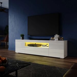 Elegant - tv Stand Front High Gloss led tv Cabinet Floor Stand tv Unit with Storage for Bedroom Living Room, 1800mm White tv Entertainment Unit