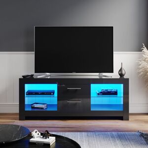 Elegant - tv Stand Cabinet with led Lights, Modern tv Stand with Open Shelf Storage Cabinet for 32 40 43 50 52 inch 4k tv (Black, 1300x400x500mm)
