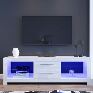 Elegant - tv Stand tv Unit tv Cabinet with led Lights High Gloss with Storage 1600mm White tv cabinet
