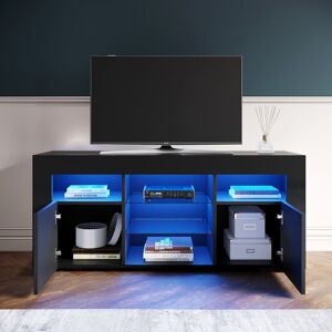 Elegant - tv Stand tv Unit tv Cabinet with led Lights High Gloss with Storage 1200mm Black tv cabinet Style 2