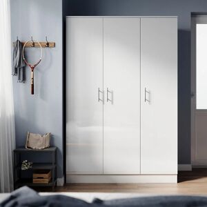 Elegant - Wardrobe Triple Door White High Gloss Bedroom Closet Storage Furniture with Shelves, Metal Handles, Hanging Rail, 1200 x 500 x 1800 mm