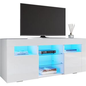 Elegant - 1200mm White tv Unit High Gloss tv Cabinets for Living Room Bedroom with 2 Glass Shelves and 2 Doors, Handleless Design