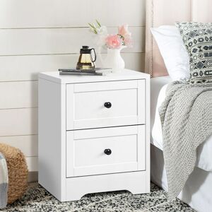 Elfordson - Bedside Table 2 Drawers Hamptons End Storage Cabinet, White