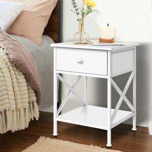 Elfordson - Bedside Table Retro Wooden Nightstand Storage Side Cabinet, White
